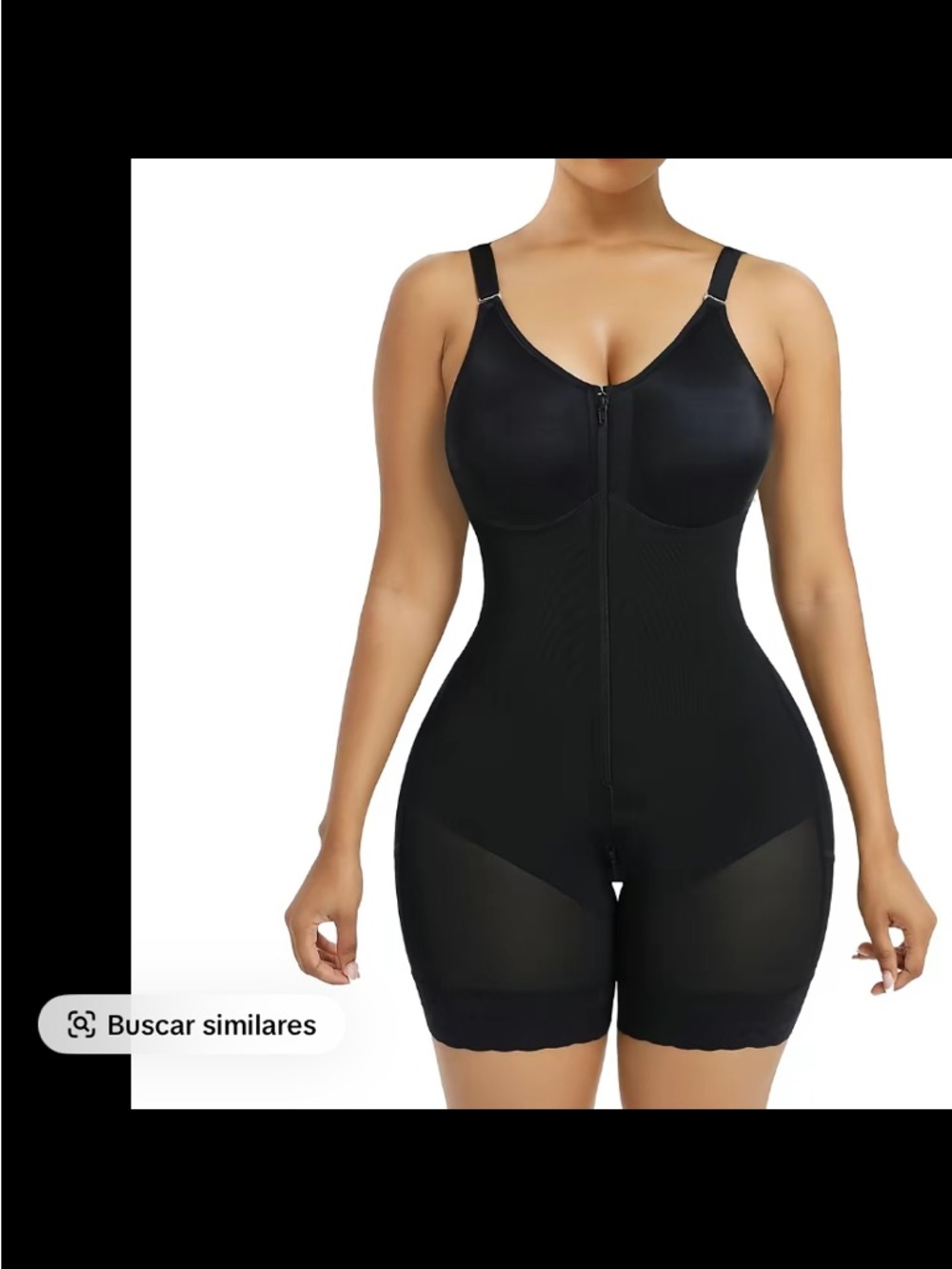 Black Full-Body Shapewear Bodysuit with Front Zip